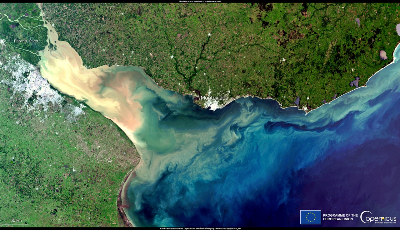 A constant mixing of freshwater and seawater in this area is visible from space